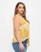 Yellow Floral $|& West Kei Sleeveless Floral Woven Tie Front Top - Hanger Front