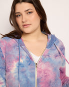 Ivory Navy Purple Tie Dye $|& SEAS Tie Dye Sweater Knit Full Zip Hoodie - SOF Full Front