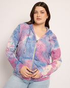 Ivory Navy Purple Tie Dye $|& SEAS Tie Dye Sweater Knit Full Zip Hoodie - SOF Front