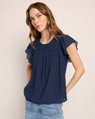 Navy $|& Skies Are Blue Smocked Yoke Top - SOF Front