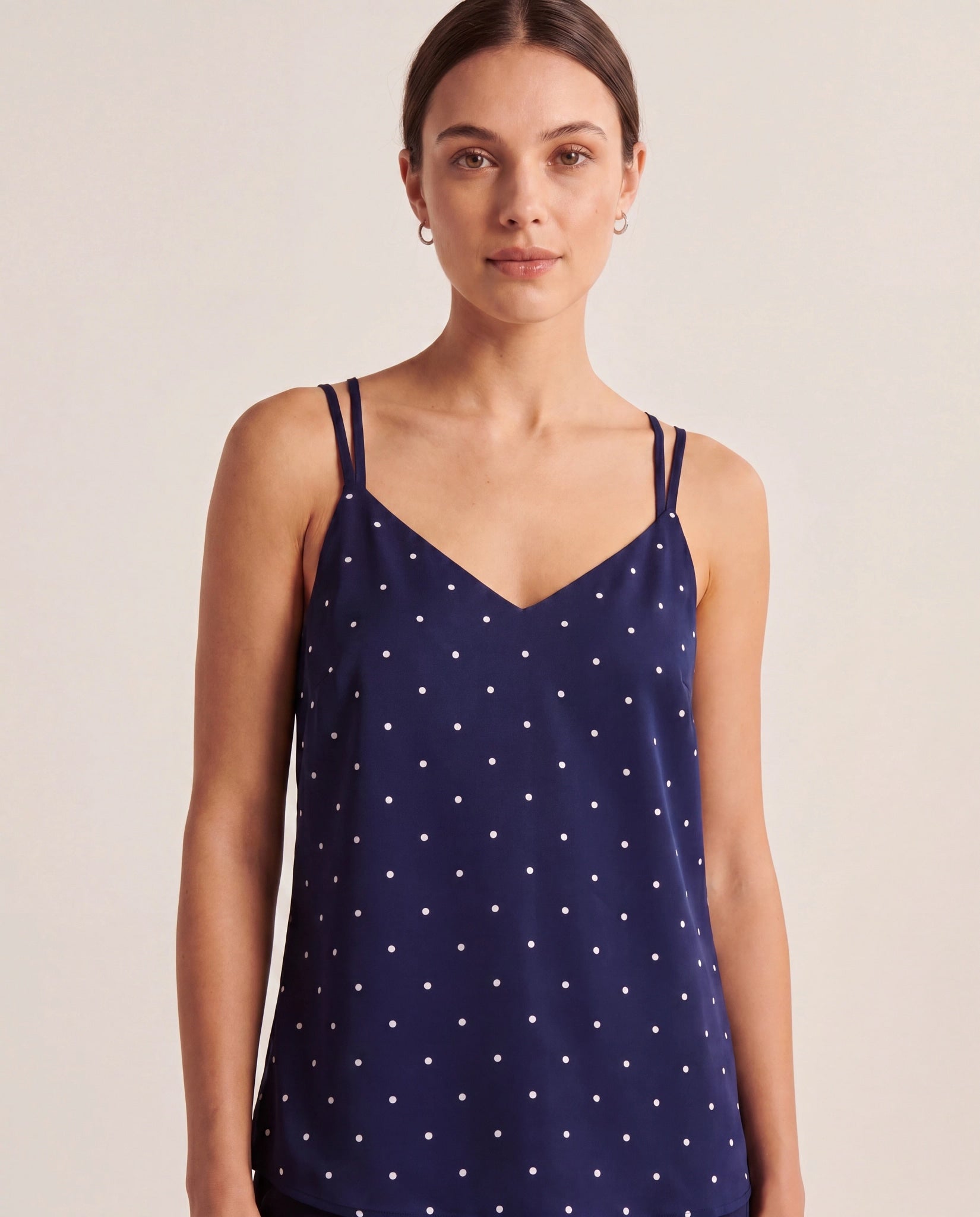 Navy White $|& Skies Are Blue Double Strap Polka Dot Cami - SOF Front