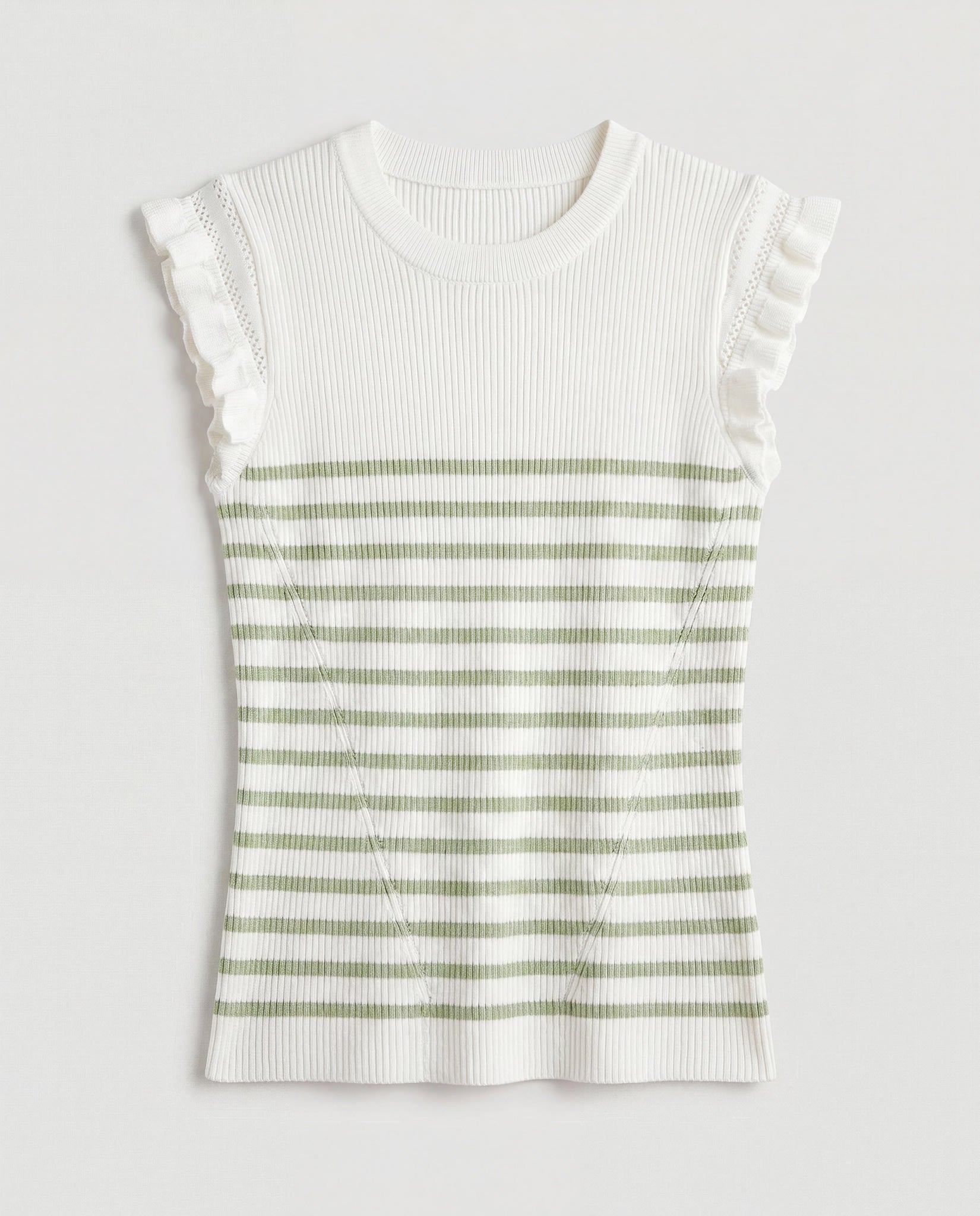 Ivory Sage $|& Skies Are Blue Ruffle Sleeve Ribbed Striped Top - Hanger Detail