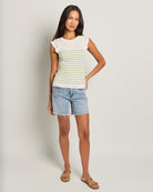 Ivory Sage $|& Skies Are Blue Ruffle Sleeve Ribbed Striped Top - UGC On Fig