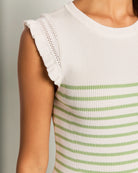 Ivory Sage $|& Skies Are Blue Ruffle Sleeve Ribbed Striped Top - SOF Full Front