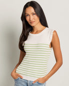 Ivory Sage $|& Skies Are Blue Ruffle Sleeve Ribbed Striped Top - SOF Front