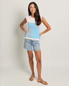 Ivory Blue $|& Skies Are Blue Ruffle Sleeve Ribbed Striped Top - UGC On Fig
