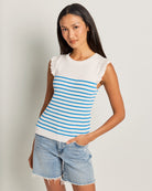 Ivory Blue $|& Skies Are Blue Ruffle Sleeve Ribbed Striped Top - SOF Front