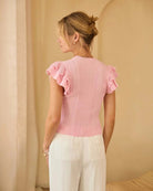 Pink $|& Skies Are Blue Ruffle Sleeve Textured Top - Hanger Side