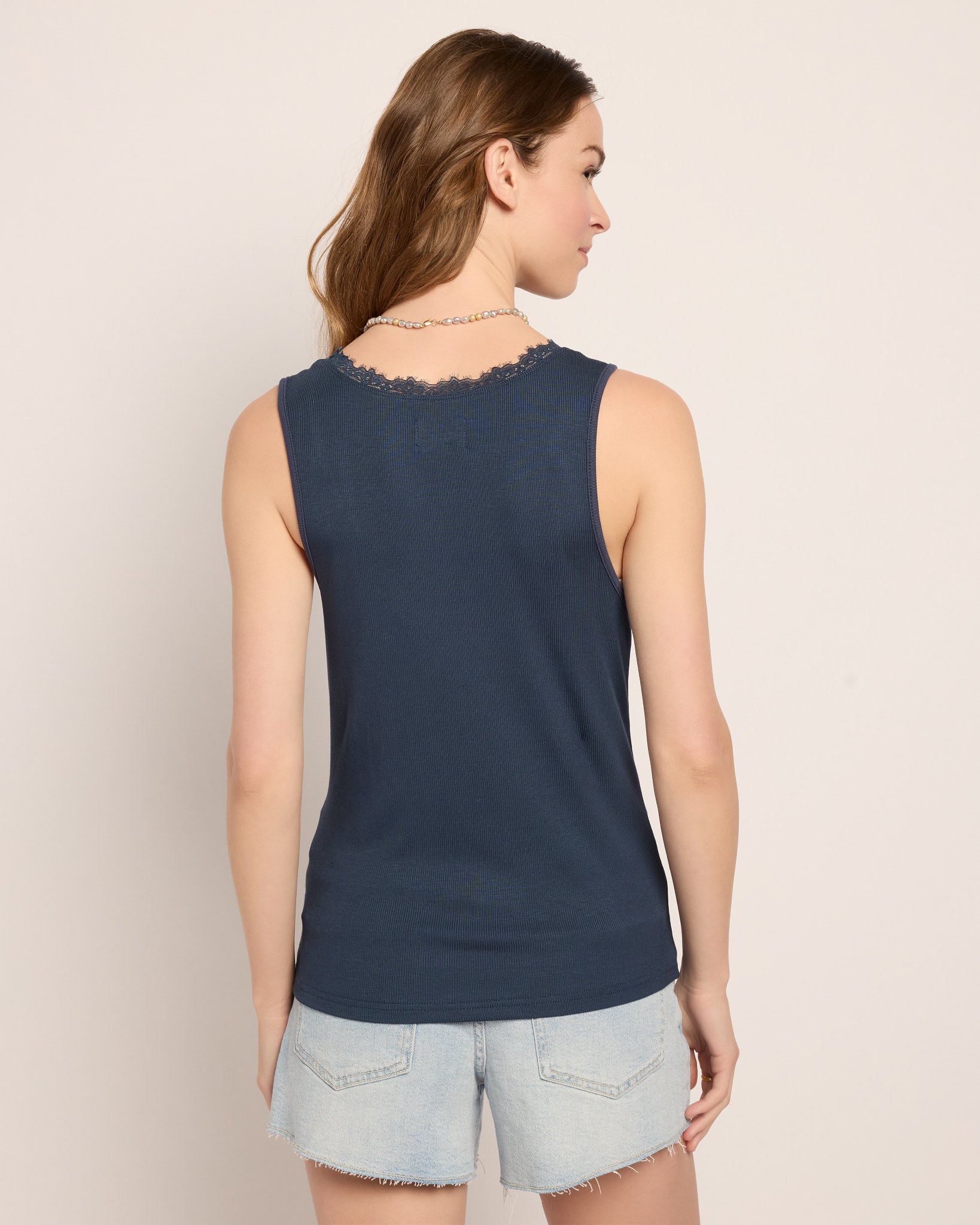 Navy $|& SEAS Whitecap Lace Trim Tank - SOF Back