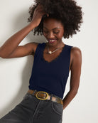 Navy $|& SEAS Whitecap Lace Trim Tank - VOF Side