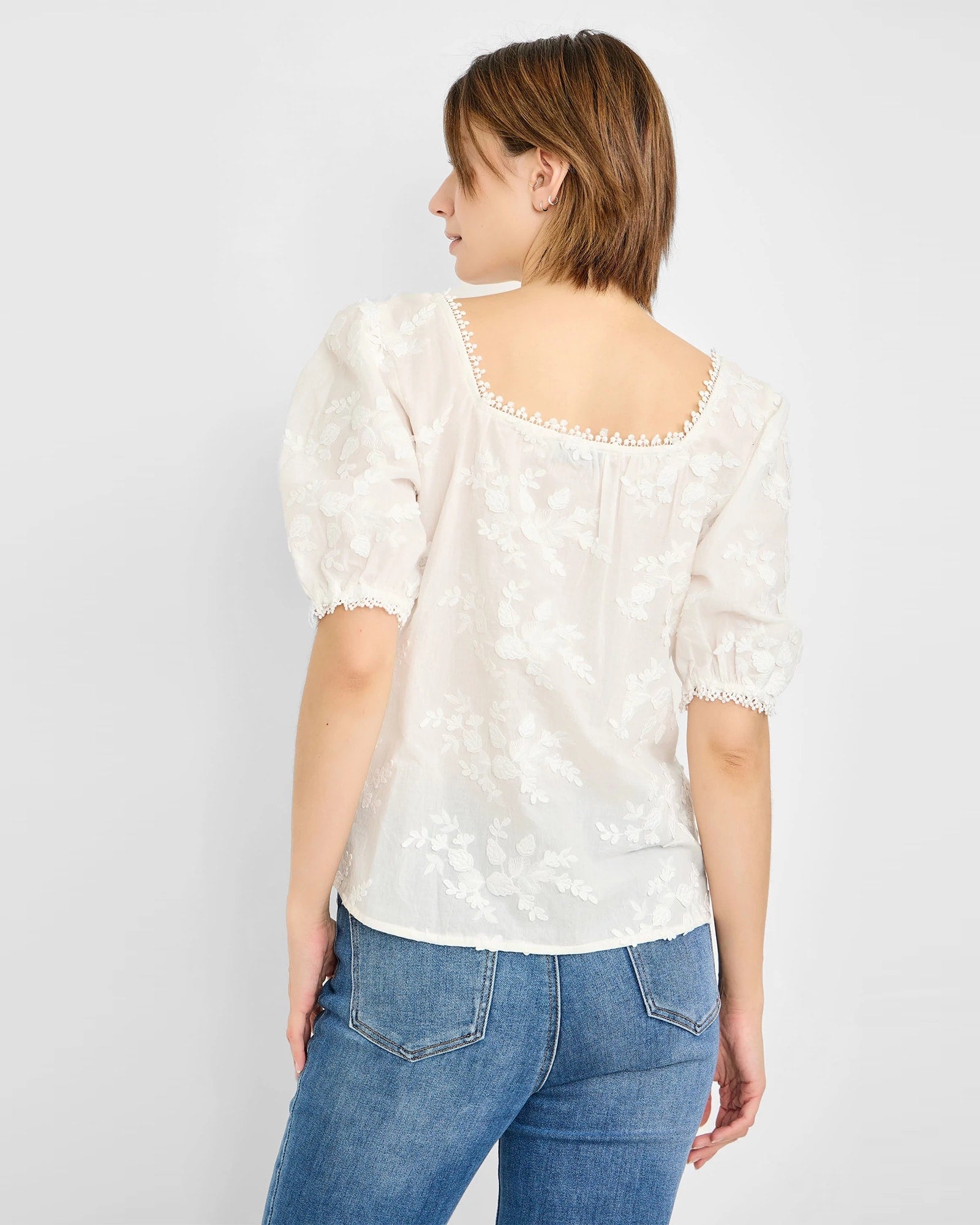 White $|& West Kei Embroidered Button Down Blouse - Hanger Side