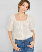 White $|& West Kei Embroidered Button Down Blouse - VOF Detail