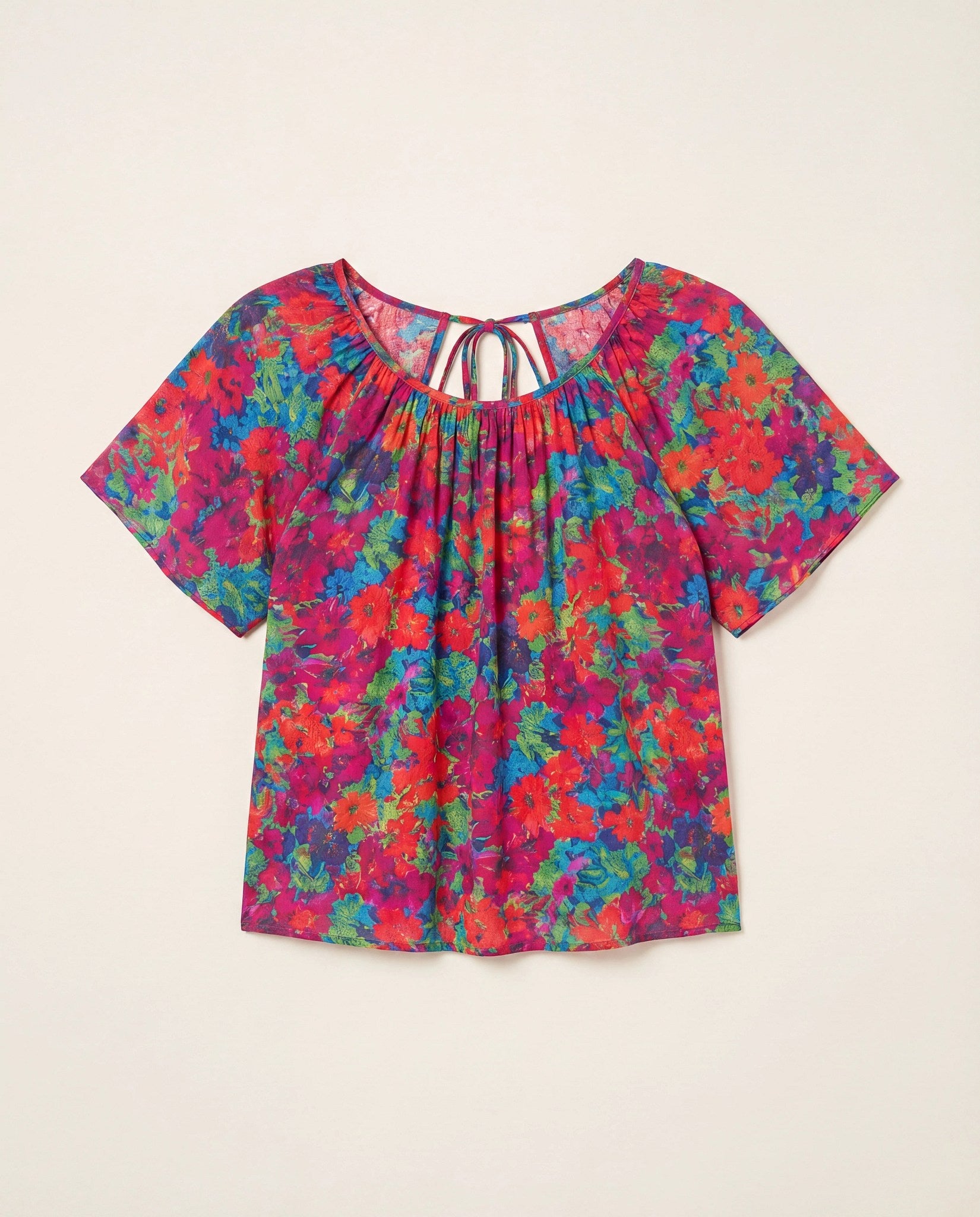 Floral Multi $|& The Korner Floral Short Sleeve Keyhole Back Top - Hanger Detail