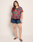 Floral Multi $|& The Korner Floral Short Sleeve Keyhole Back Top - UGC On Fig