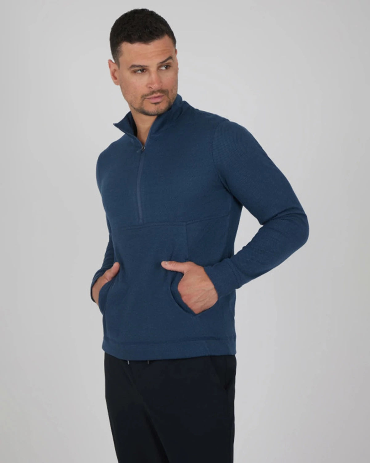 Blue $|& 90 Degree by Reflex & Yogalicious Everyday Half Zip Long Sleeve Top - Hanger Front