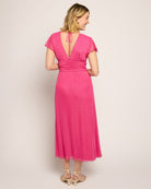 Magenta $|& Loveappella Deep V Midi Dress - SOF Back