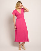 Magenta $|& Loveappella Deep V Midi Dress - SOF Front