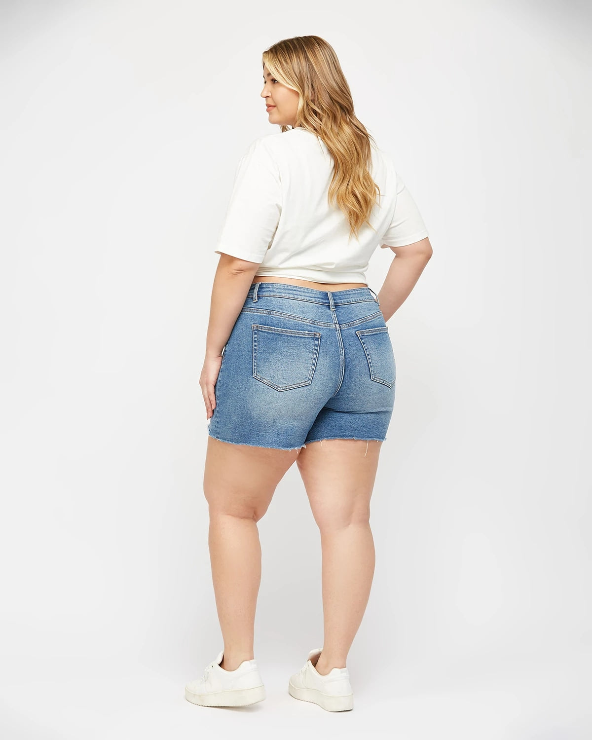 Marine Blue $|& Mica Denim High Rise Cut Off Shorts - Hanger Side