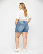 Marine Blue $|& Mica Denim High Rise Cut Off Shorts - Hanger Side