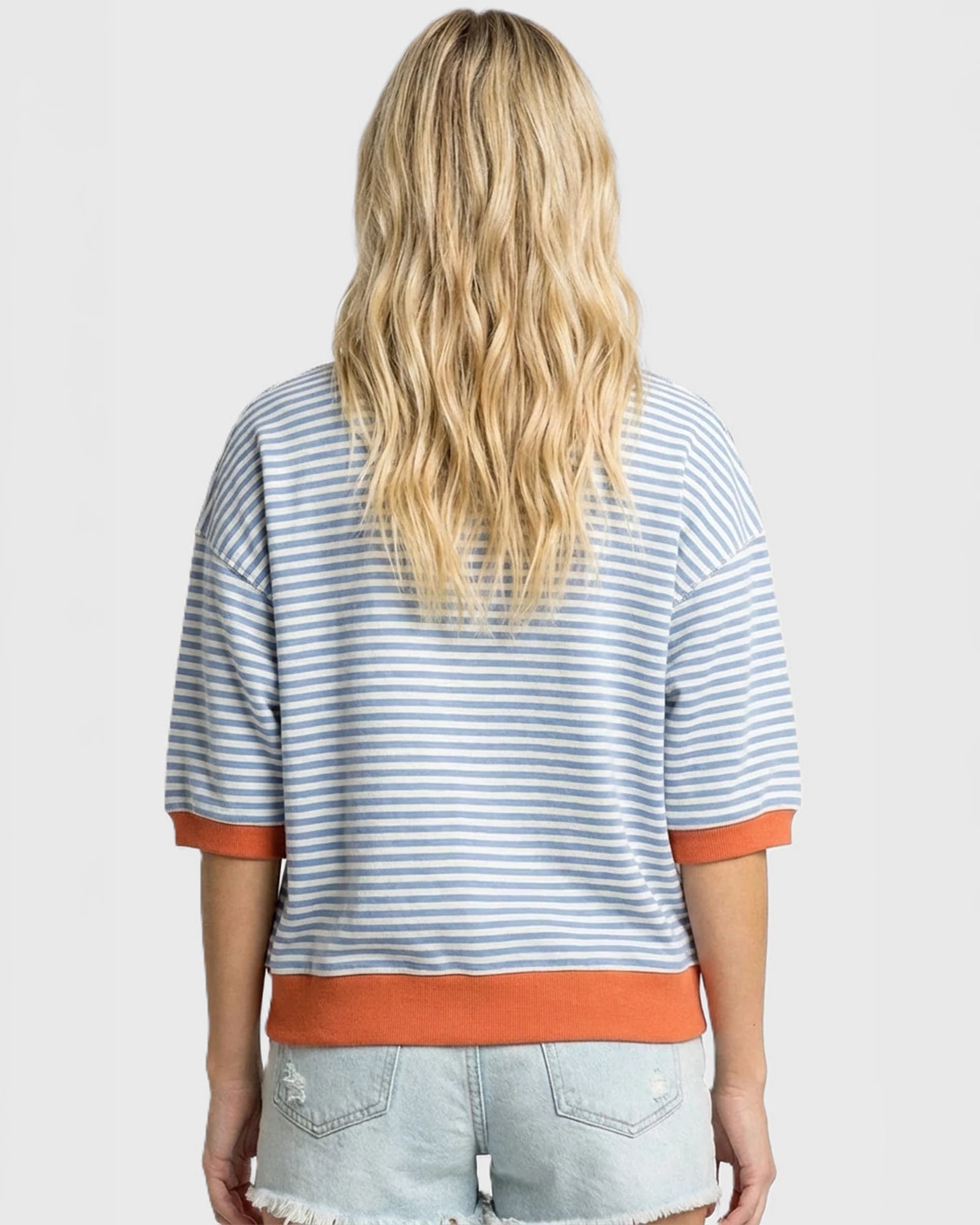 Blue/Orange $|& Staccato Stripe Contrast Sweatshirt - Hanger Side