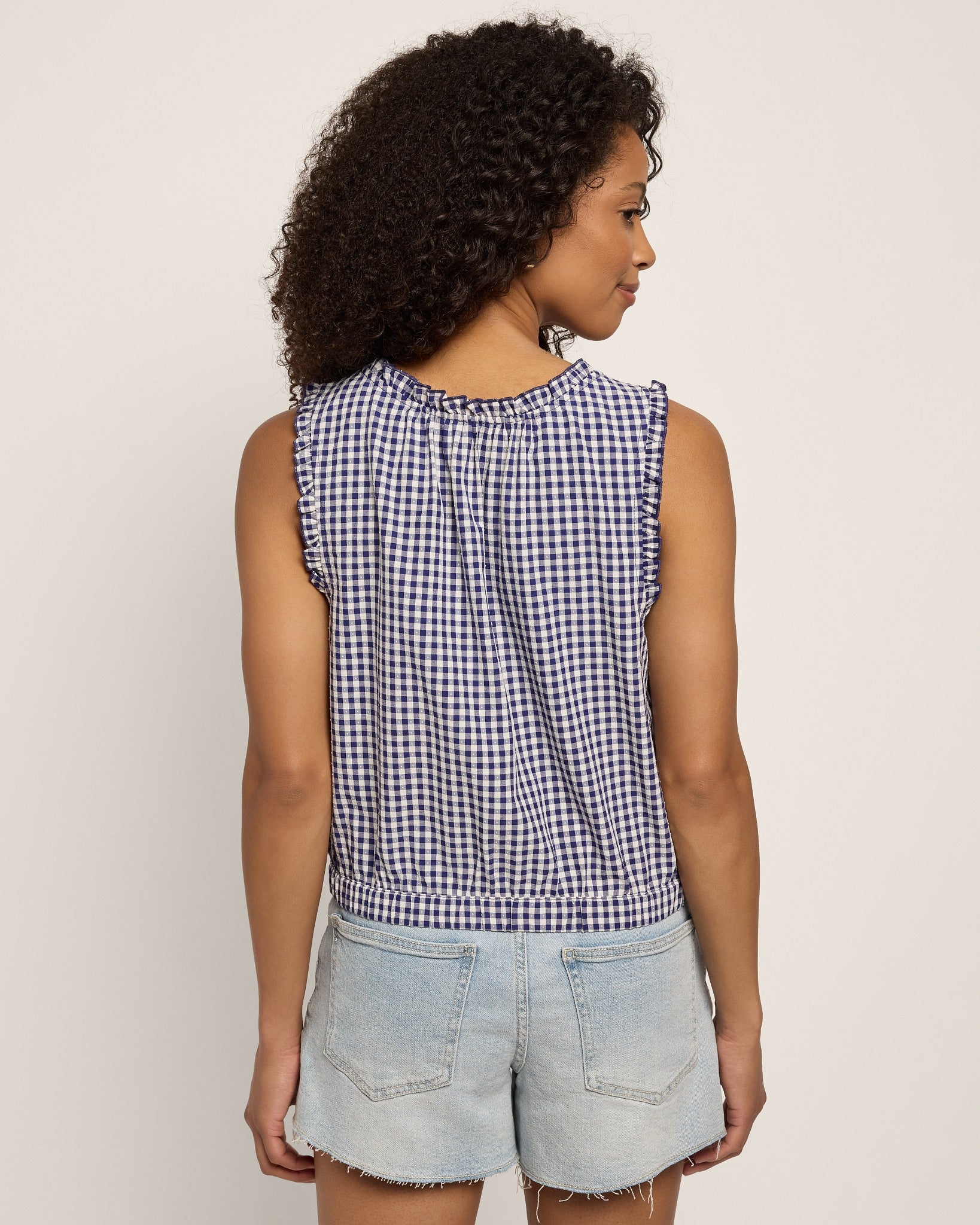 Navy/White $|& Skies Are Blue Gingham Button Top - SOF Back