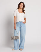 White $|& Skies Are Blue Knit Top with Contrast Sleeve - UGC On Fig