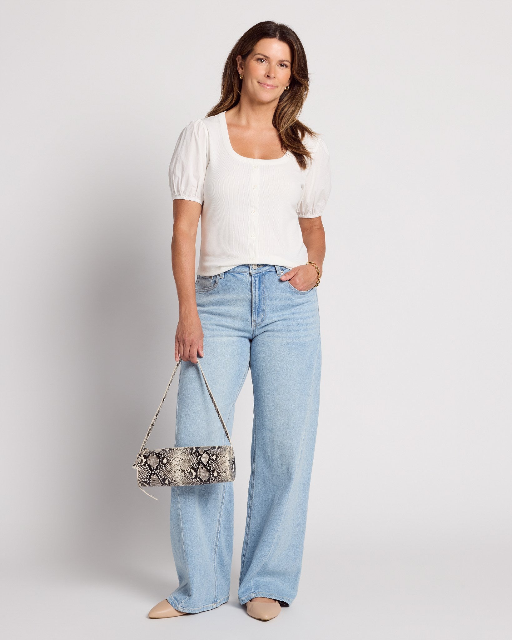 White $|& Skies Are Blue Knit Top with Contrast Sleeve - UGC On Fig
