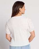 White $|& Skies Are Blue Knit Top with Contrast Sleeve - SOF Back