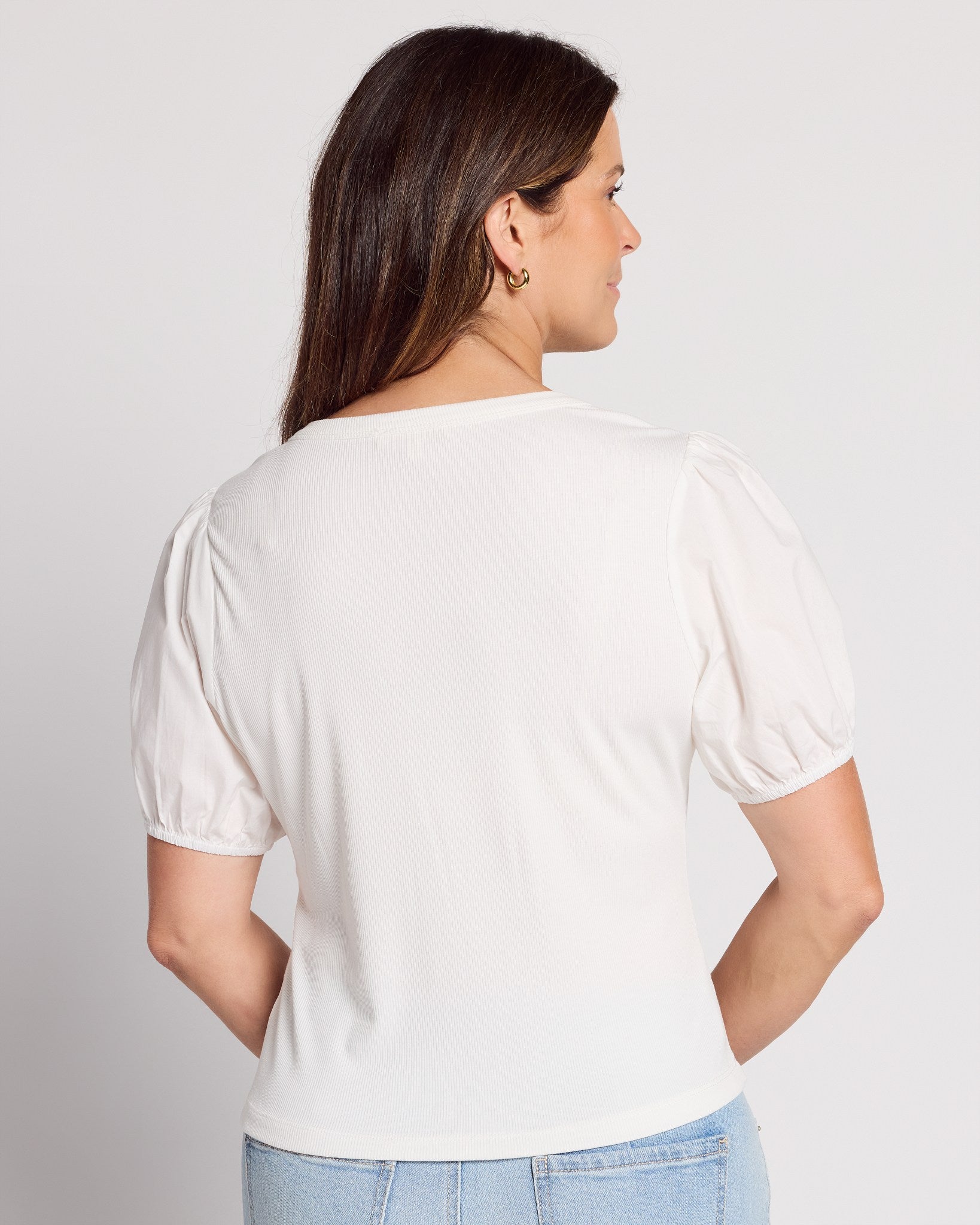 White $|& Skies Are Blue Knit Top with Contrast Sleeve - SOF Back
