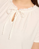 Ivory $|& Loveappella Ruffle Tie Short Sleeve Top - SOF Full Front