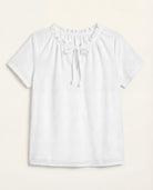 Ivory $|& Loveappella Ruffle Tie Short Sleeve Top - Hanger Detail