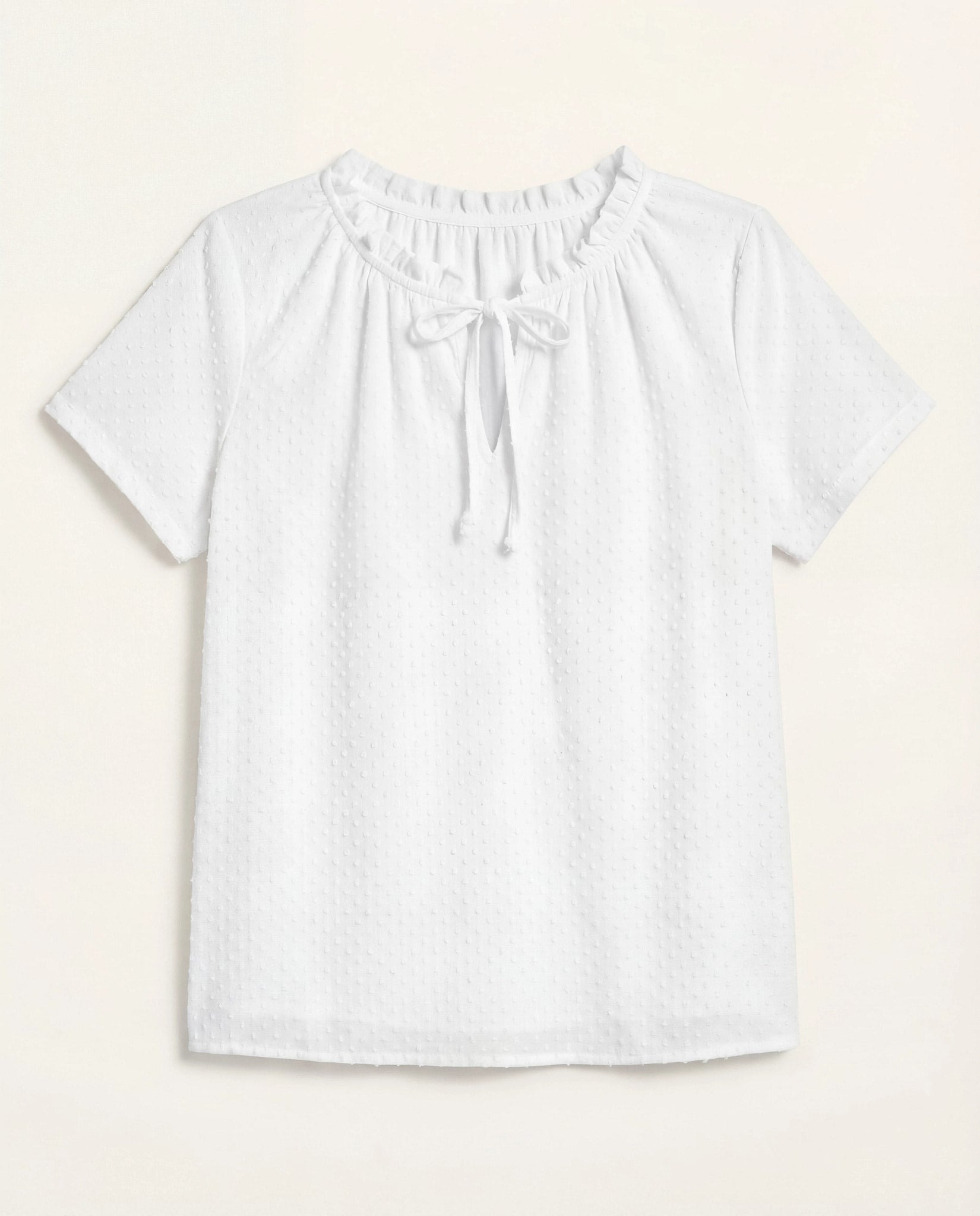 Ivory $|& Loveappella Ruffle Tie Short Sleeve Top - Hanger Detail