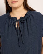 Navy $|& Loveappella Ruffle Tie Short Sleeve Top - SOF Full Front