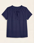 Navy $|& Loveappella Ruffle Tie Short Sleeve Top - Hanger Detail