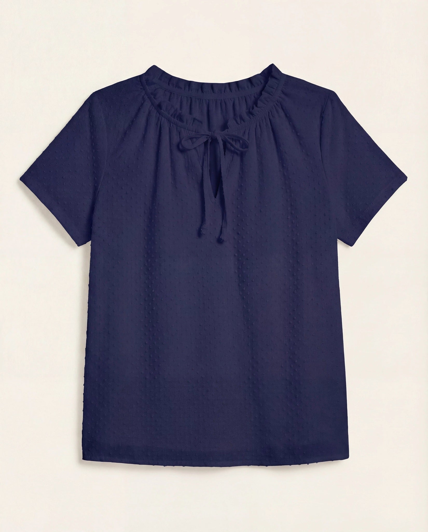 Navy $|& Loveappella Ruffle Tie Short Sleeve Top - Hanger Detail