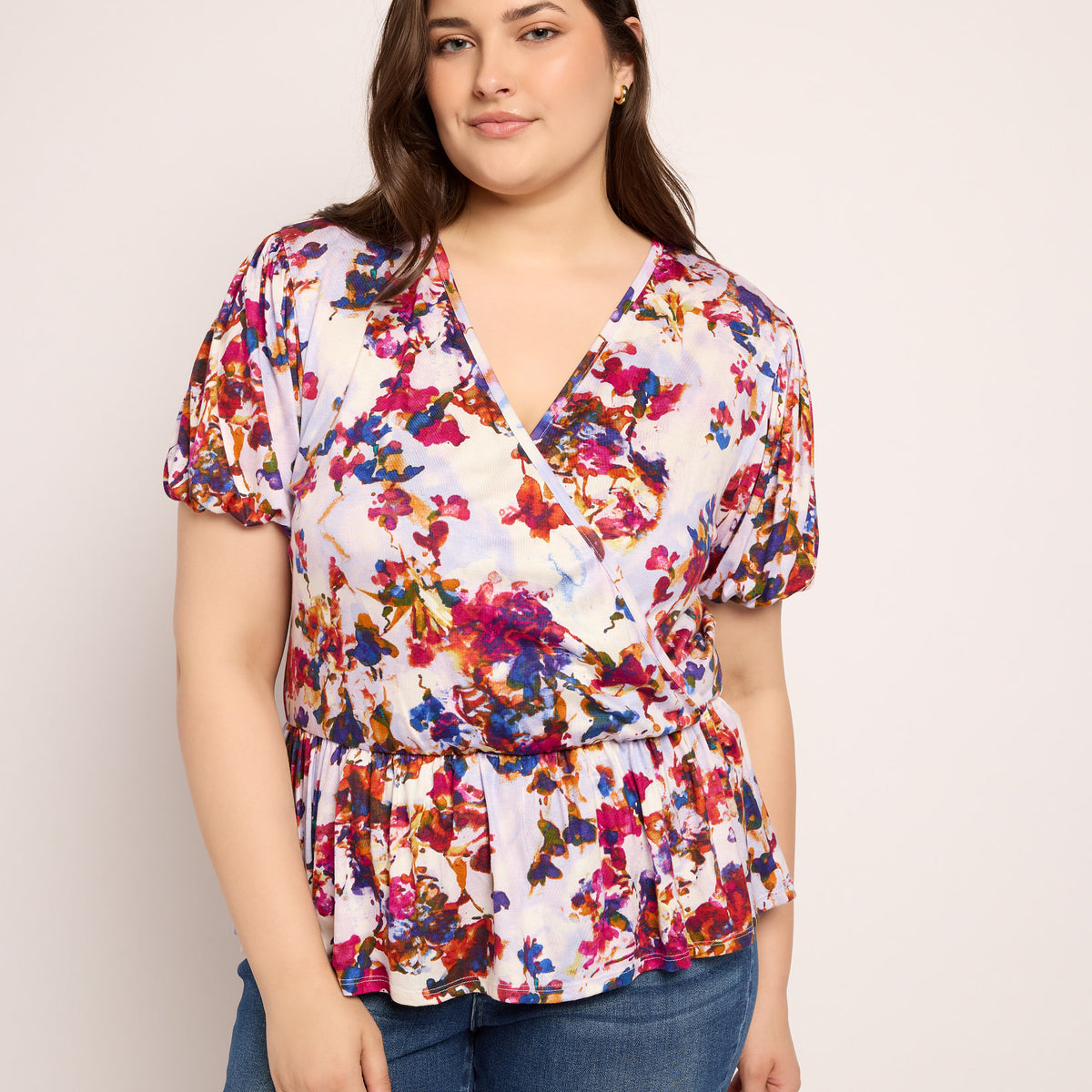 Loveappella Plus Size Wrap Top - Puff Sleeve Knit – Wantable