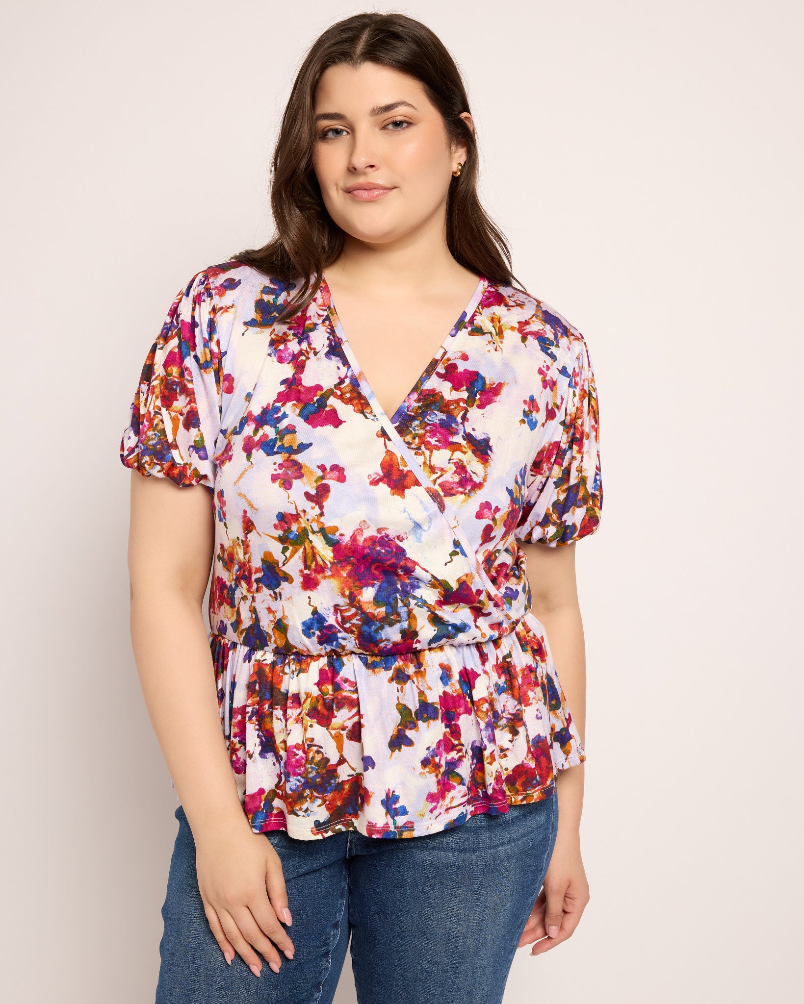 Fuchsia/Violet $|& Loveappella Wrap Tie Top - SOF Front