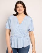 Sky $|& Loveappella Wrap Tie Top - SOF Front