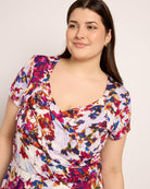 Fuchsia/Violet $|& Loveappella Floral Wrap Front Midi Dress - SOF Full Front
