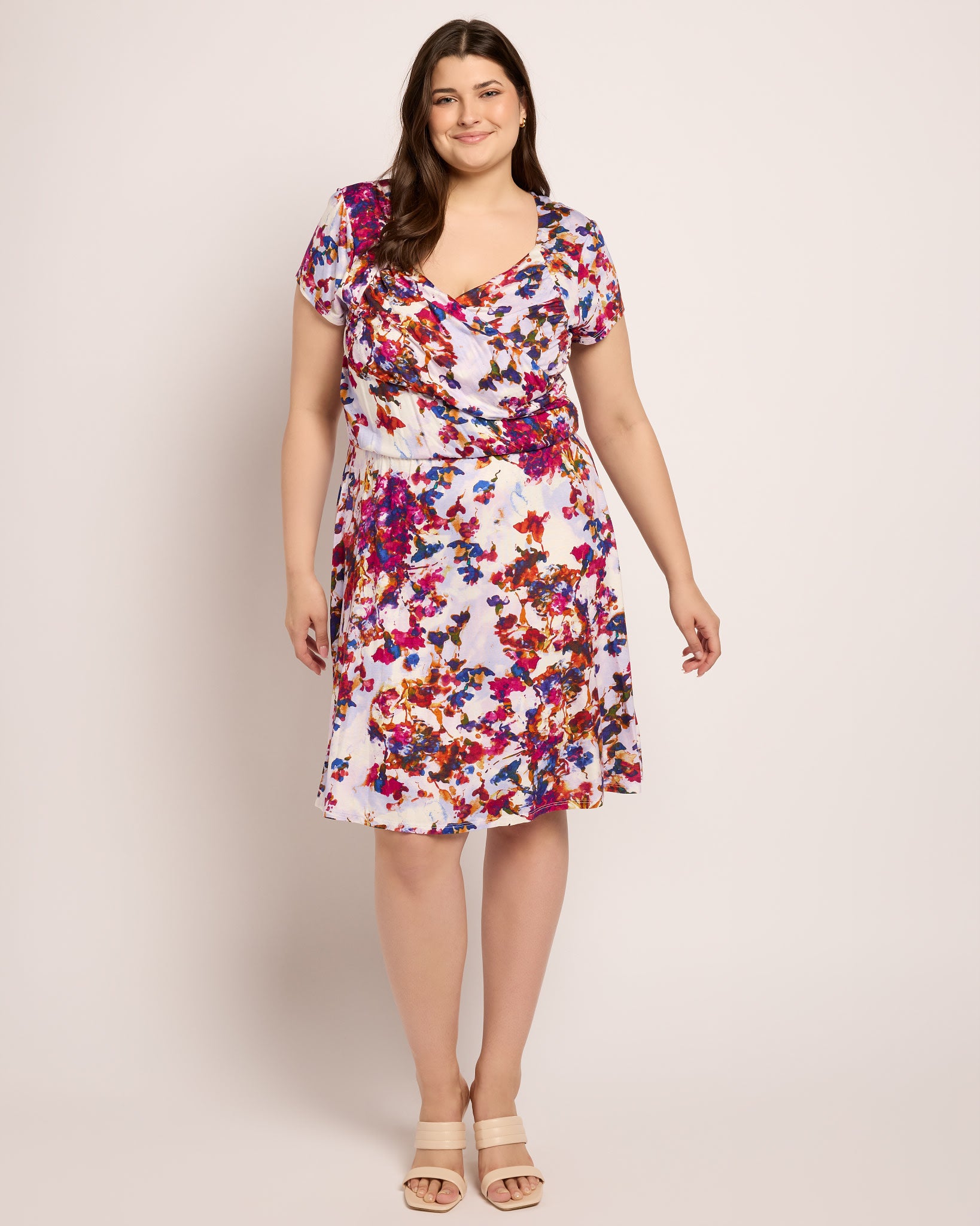 Fuchsia/Violet $|& Loveappella Floral Wrap Front Midi Dress - UGC On Fig