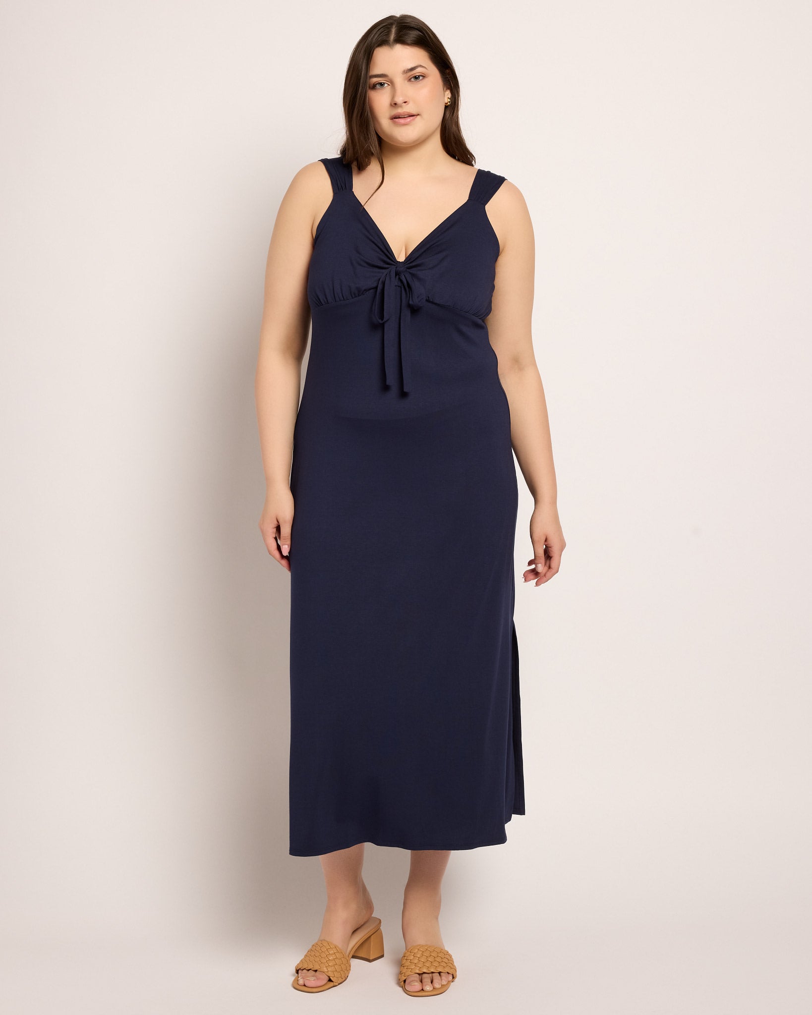 Navy $|& Loveappella Tie Front Midi Dress - UGC On Fig