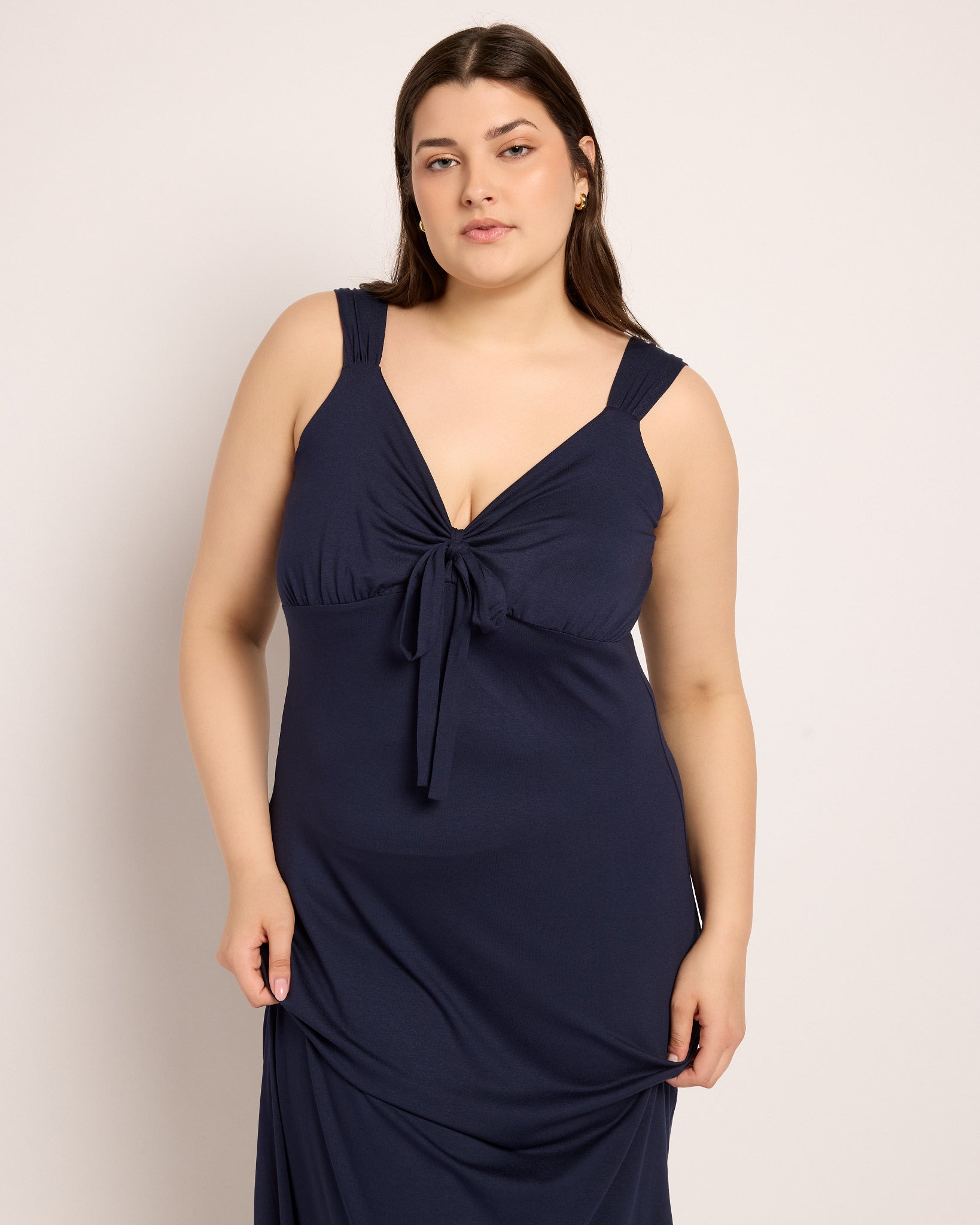 Navy $|& Loveappella Tie Front Midi Dress - SOF Front