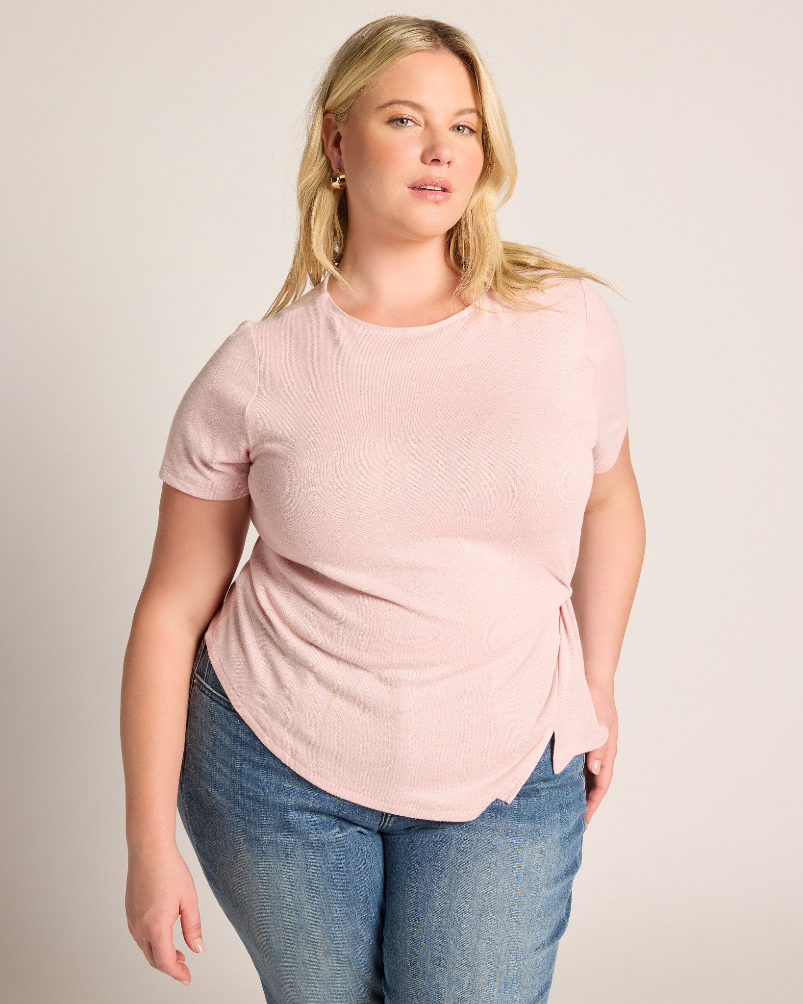 Petal Blush $|& Cloud Ten Short Sleeve Side Knot Top - SOF Front