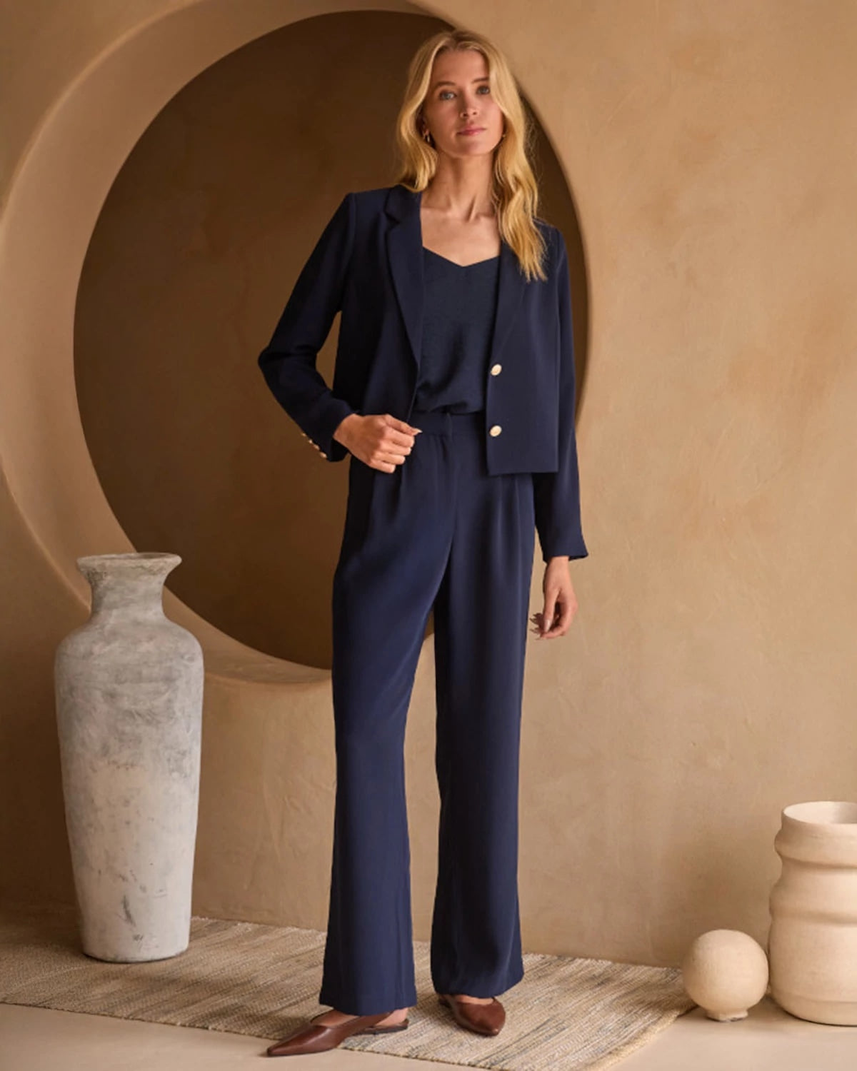 Navy $|& Skies Are Blue Cropped Blazer - VOF Detail