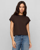 Dark Chocolate $|& Z Supply Marika Lace Trim Muscle Tee - VOF Detail