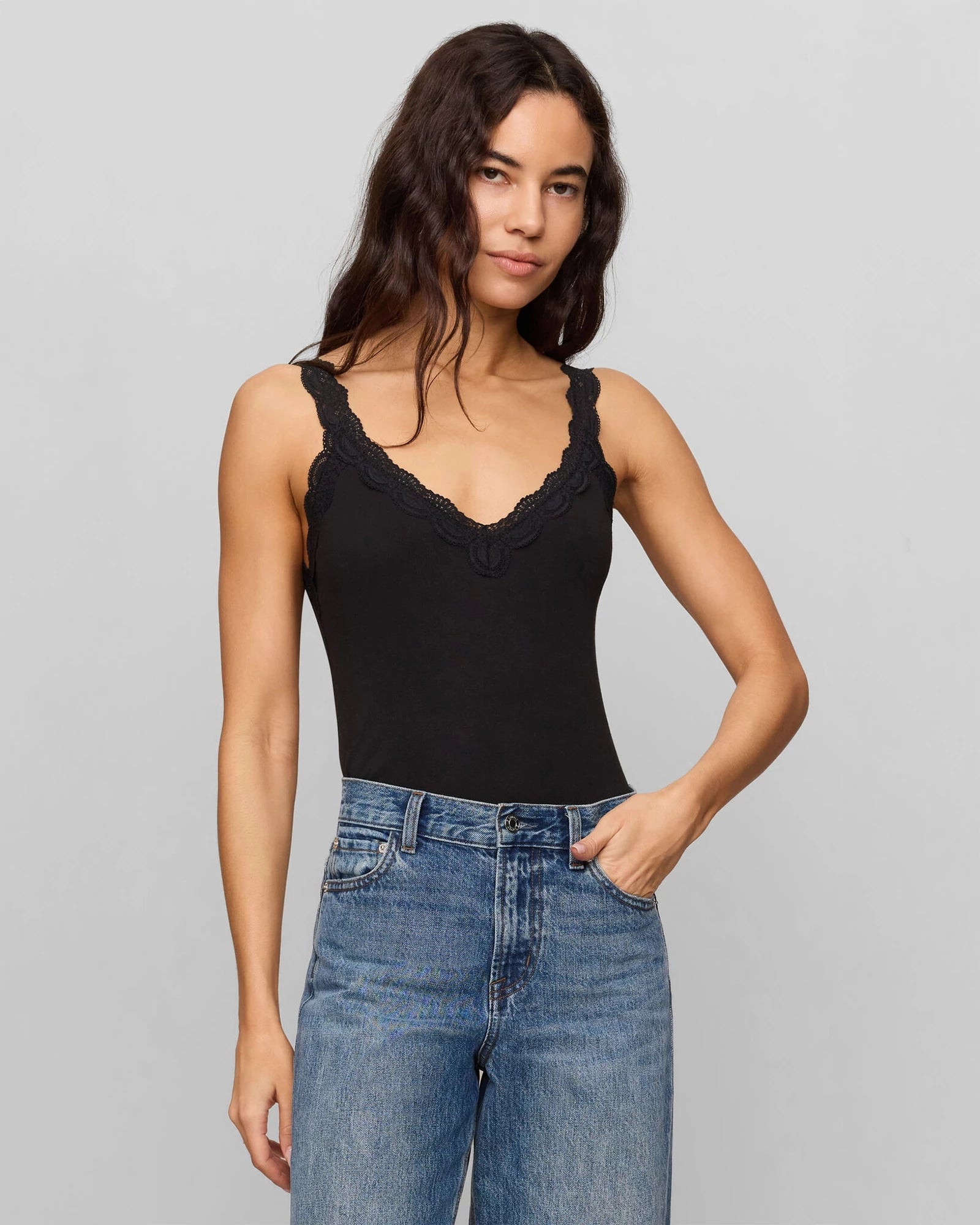 Black $|& Z Supply Eve Lace Tank - VOF Detail