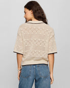 Sandstone $|& Z Supply Denman Crochet Polo Sweater - Hanger Side
