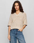 Sandstone $|& Z Supply Denman Crochet Polo Sweater - VOF Detail