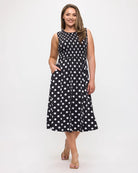 Black Polka Dot $|& West Kei Polka Dot Smocked Knit Dress - VOF Detail