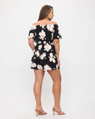 Black/Taupe Floral $|& West Kei Floral Knit Romper - Hanger Side